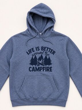 Gray & Wild Men's Blue Hooded Sweatshirt - Life is Better Around the Campfire